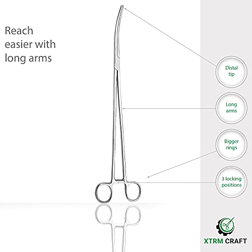 Pean Hemostat Straight and Curved Multipurpose Locking Tweezer Clamps Serrated, Stainless Steel - Hemostats for Nurses, Fishing Forceps, Crafts and Hobby - size: 24", style: Curved