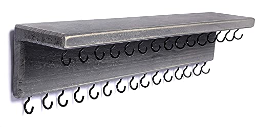 SANY DAYO HOME Jewelry Organizer with 30 Hooks and Cosmetics Shelf, 15 x 3 x 4 inches Wall Mounted Rustic Pine Wood Holder for Necklaces and Bracelets, Suitable for Kids and Adults (Gray) - color: 30 Hooks Grey