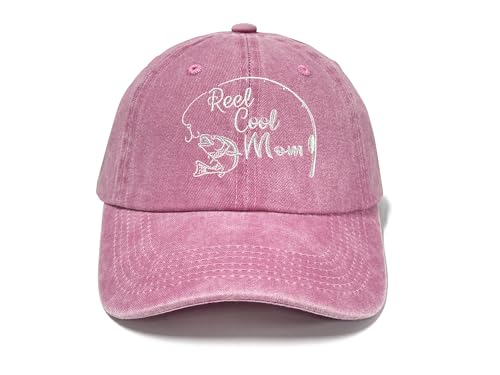 Fishing Baseball Cap for Men Women, Adjustable Embroidered Hat | Fishing Gear, Outdoor Adventure Design, Precision Embroidery Craft, One Size Adjustable Fit - color: Mom (Washed Pink)