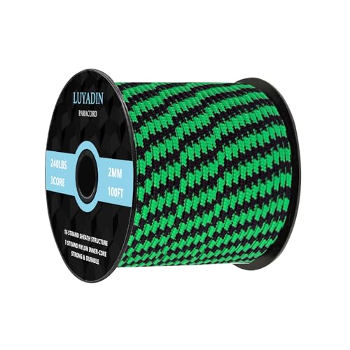 Paracord 240lb - Diameter 2mm Micro Utility Cord -3 Strand Parachute Spool Cord - 100ft 200ft,Paracord for Camping,Hiking,Fishing,Outdoor and DIY - color: Green Black Camo, size: 100 ft
