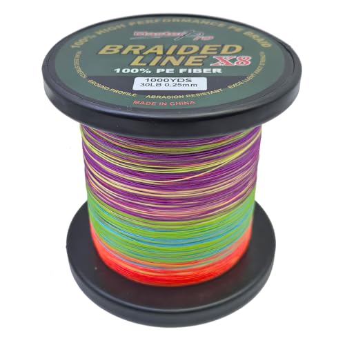 MASTERPRO 100% PE Fiber Fishing Leader Line, 300YDS, Colored, Thin Diameter Superline 25lb 30lb 40lb 50lb 80lb 100lb Near Zero Stretch 8 Strand Braided Strong String - color: 0.25mm - 1000YDS, size: 30LB