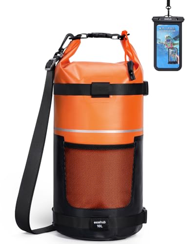 ECOHUB Waterproof Dry Bag for Women Men, 5L/10L/20L Roll Top Lightweight Dry Storage Bag Backpack for Travel Kayaking Hiking Floating with Waterproof Phone Case,Orange - color: Orange, size: 10L