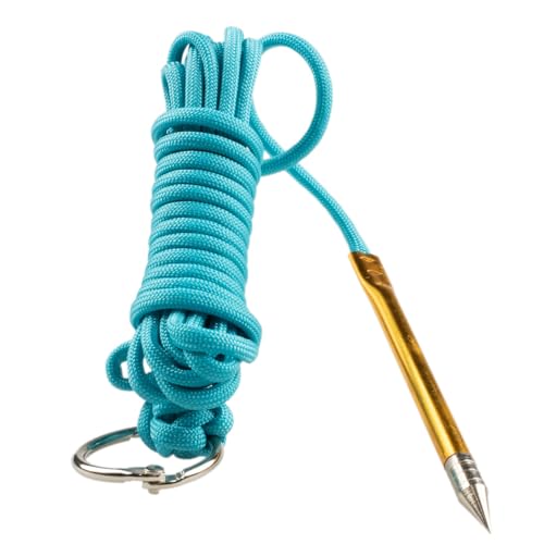 10 Foot 550lb Paracord Fishing Stringer Fish Holder with Metal Threading Needle and 1 Inch Split Ring - color: Neon Turquoise