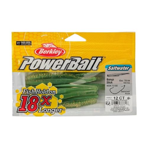 Berkley PowerBait Saltwater Bonga Stick Fishing Soft Bait, Irresistible Scent and Flavor, Ideal for Bass, Redfish, Trout and More - color: Swamp, size: 4"