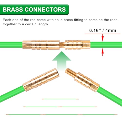 32.5FT Fiberglass Running Electrical Wire Cable Glow Rods Wire Pulling, Fish Tape Set with Accessories, Green