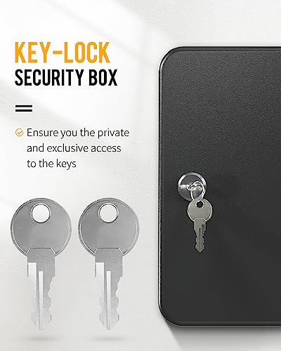 Uniclife Steel Key Cabinet Wall Mounted Organizer - 28 Keys, 2 Unlocking Keys - Black Frosted Security Box with Hooks and Color-Coded Labels - color: Black, size: 28-Key