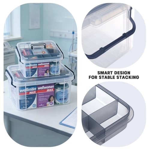 HEY FOLY 15qt Blue Medicine Organizer Storage Box with Tray, Plastic First Aid Box Empty, Thickened Medicine Container Chest, Multipurpose Medical Case with Labels, Blue Medicine Caddy - color: Blue