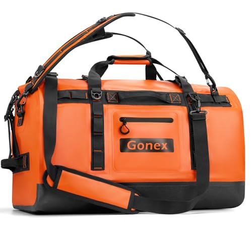 Gonex Waterproof Duffel Bag, 90L Heavy Duty Dry Duffle Bag with Reinforced Thickened Bottom, 3-in-1 Convertible Large Travel Backpack for Kayaking, Motorcycle, Camping & Boating, Orange - color: Orange, size: 90L