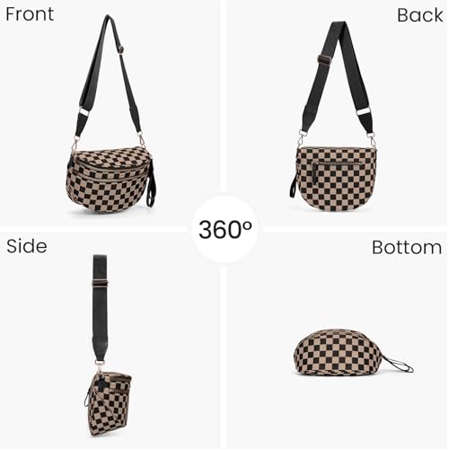 Checkered Crossbody Bum Bags for Women Nylon Checkered Purse Checkerboard Fanny Pack - color: F03-khaki