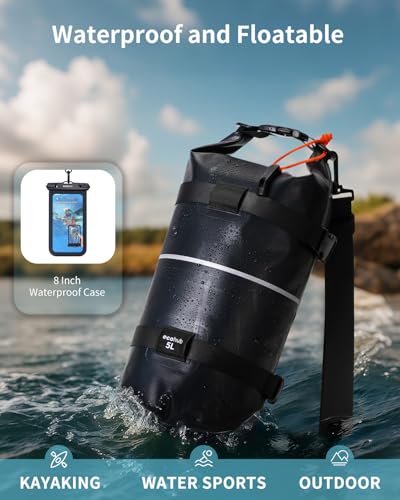 ECOHUB Waterproof Dry Bag for Women Men, 5L/10L/20L Roll Top Lightweight Dry Storage Bag Backpack for Travel Kayaking Hiking Floating with Waterproof Phone Case,Black - color: Black, size: 5L
