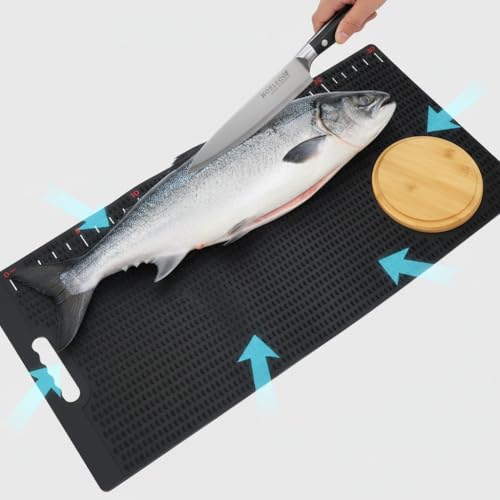 Fish Fillet Mat with Fish Cutting Board, Extra Large 33"x15.75", Non-Slip Fish Cleaning Mat with Measuring Scale, Portable Rollable Fish Fillet Board