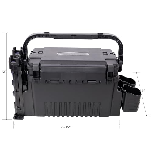 Dual-layer Fishing Tackle Box, Tackle Box Organizer Fishing Box Large, Plastic Portable Tackle Storage Box with 2pcs Rod Holder, 2pcs Cup Holder, 1pc Carring Strap - color: Black