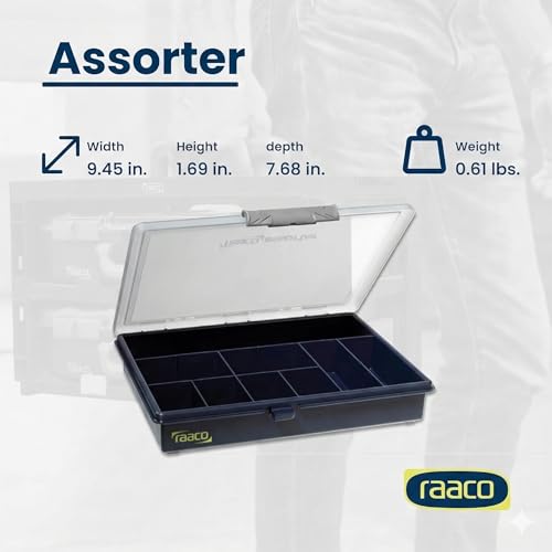 Raaco Assorter Tool Box Organizer – Medium – 9 Slots Fixed Grid with Semi-Transparent Lid, Polypropylene (PP) Storage Box for Screws, Nuts and Bolts, Small Parts & Hardware (Assorter 5-9) - size: Medium –9 Slots, style: Fixed Grid