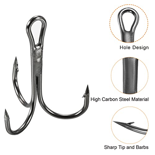 PATIKIL Treble Fish Hooks, Carbon Steel Sharp Round Bend Hook Triple Barbed Hook for Freshwater Saltwater - color: Black, size: 23mm/0.91"