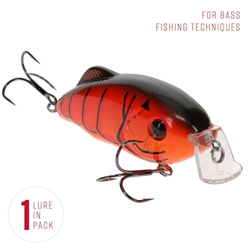 Strike King Hybrid Hunter Shallow Jr. Fishing Lure, Shallow Diving Crankbait, 90-Degree Bill, 3D Eyes, Loud Rattle, Dives 1 to 3-Feet,Size 4 & 6 Treble Hooks - color: Fire Craw, size: 1/2 oz