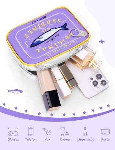 Cessfle Canned Sardines Makeup Bag, Funny Sardine Tin Fish Cosmetic Bag, Creative Cute Makeup Bag Kawaii Pencil Case Pouch, Coquette Make up Pouch for Women… - color: Purple mix Yellow