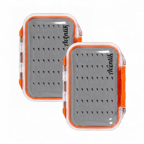 Aventik 2 Sided Clear Fly Fishing Box Waterproof Floating Fly Case with Easy Grip Foam Large Capacity Lightweight Storage for Nymph, Wet, Dry Flies & Lures (2XOrange, SIZE A:4.24X3.04X1.36inch) - color: 2XOrange, size: SIZE A:4.24X3.04X1.36inch