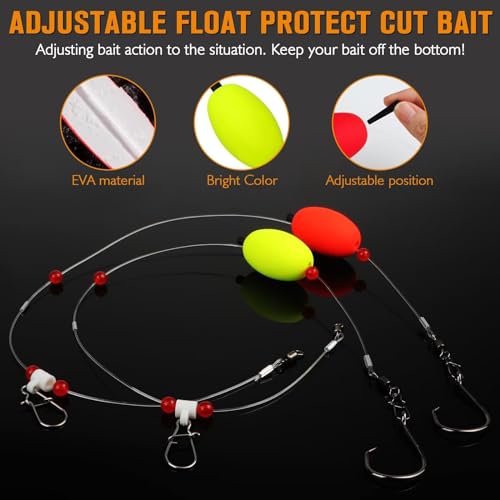 Dovesun Fish Finder Rig with Float 20.5" Surf Fishing Rigs 90LB Surf Fishing Tackle for Shark Bluefish Stripers 6PCS 5/0 8/0 - color: 8/0 Circle Hook