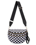 Pure Colour Crossbody Bum Bags for Women Spacious Checkered Cross body Bag Nylon Trendy Fanny Pack for Travel - color: Black and White Checkered