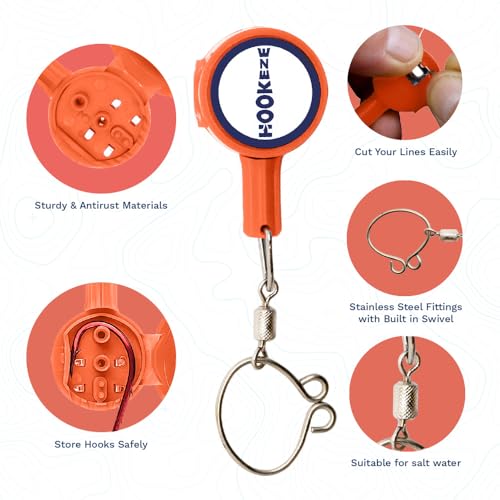 HOOK-EZE Fishing Knot Tying Tool | Protect from Fish Hooks | Tie Fishing Knots Easily | Cool Gadgets for Fishermen | Ice Fly Fishing | Fishing Accessories for Beginner Anglers | Nail Knot Tool - color: Orange, style: Standard