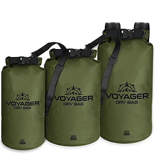EcoGear FX Heavy Duty Waterproof Dry Bag Voyager Series – Durable Roll Top Compression Bag –Kayaking, Rafting, Boating, Hiking, Fishing and Camping - color: Army Green, size: 10L