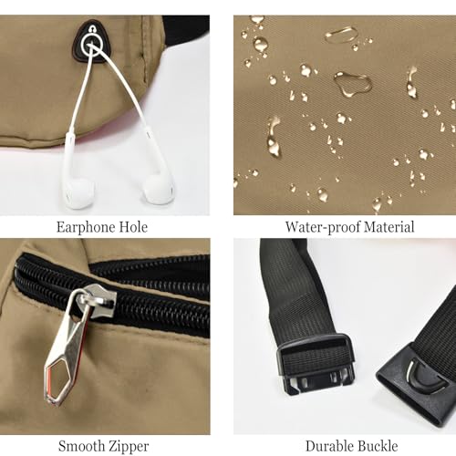 Fanny Pack for Women Men,Crossbody Fanny Pack Water Resistant Sports Waist Bag Pack, Belt Bag for Travel Hiking Running - color: 1pack-khaki