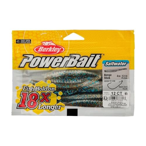 Berkley PowerBait Saltwater Bonga Stick Fishing Soft Bait, Irresistible Scent and Flavor, Ideal for Bass, Redfish, Trout and More - color: HD Pinfish, size: 4"