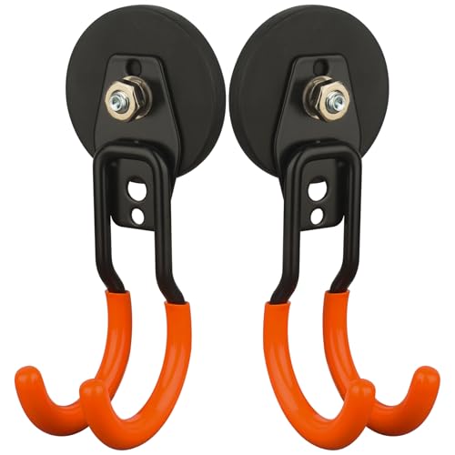 MUTUACTOR Updated Strong Magnet Hooks,20lbs Anti-Scratch Heavy Duty Magnetic Garage Hooks,2PCS Double Storage J-Hooks with Magnetic for Organizing Garden Hose Electric Cables Shovels - style: Updated 2.6in Magnet J Red Hooks 2PCS