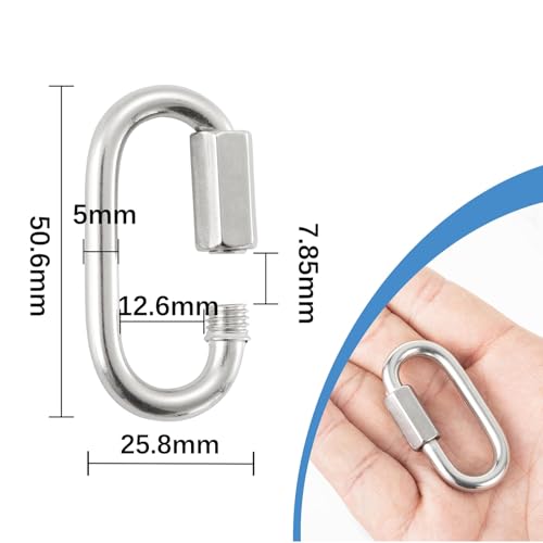 HOME MASTER HARDWARE 304 Stainless Steel D-Shaped Quick Link - 10 Pack 3/16", Threaded Small Locking Carabiner Chain Connector - size: 3/16in，10pack