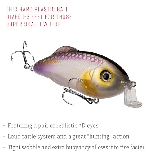 Strike King Hybrid Hunter Shallow Jr. Fishing Lure, Shallow Diving Crankbait, 90-Degree Bill, 3D Eyes, Loud Rattle, Dives 1 to 3-Feet,Size 4 & 6 Treble Hooks - color: Clearwater Minnow, size: 1 oz