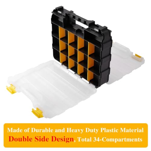 Hardware Organizer Box 34 Compartments Small Parts Organizer with Removable Dividers Durable Plastic Double Side Tools Box Screw Organizer For Nuts, Bolts, Screws, Nails, Small Hardware (Yellow) - color: Yellow, size: 1 PACK