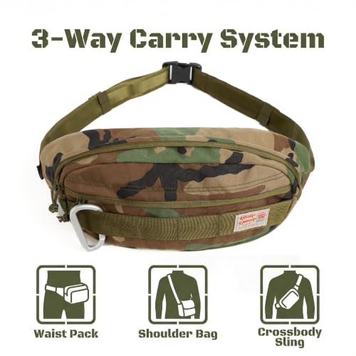 Rough Enough Tactical Fanny Pack for Men Crossbody Waist Bag for Hunting Fishing Hiking Travel Army Green Camo Cordura