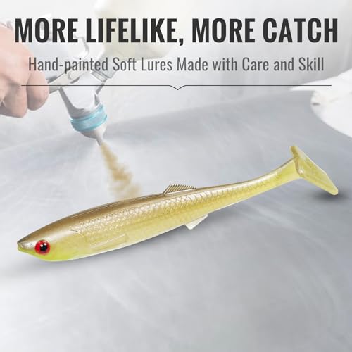 TRUSCEND Shadtale Easy Catch Soft Fishing Lures with BKK Hooks - Trembly Sinking and Vibrating Swim for More Bites, Pre-Rigged Swimbaits for Bass, Trout, Crappie, Walleye, Freshwater Saltwater Fishing - color: F1-3.35",0.2oz,10pcs