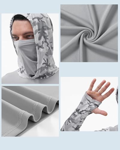 FISHEAL Men's Performance Fishing Hoodie Shirt - UPF 50+ UV Sun Protection Long Sleeve Shirts with Mesh Face Mask - color: Castle Gray Camo, size: Large