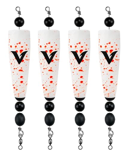 4 Pack Pre-Rigged Popping Corks for Fishing, Steel Wire Leader Saltwater Fishing Cork Float with Rattling Beads, Weighted Popping Cork for Redfish Trout Snook - color: White with Orange Splatter, size: 4" (1/2oz)