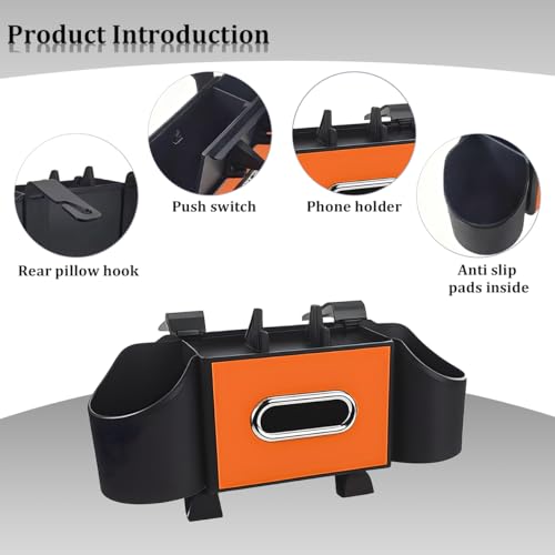 Car Headrest Back Seat Organizer, 4-in-1 Vehicle Seat Back Tissue Box with Cup Holder Headrest Hook, Phone Holder, Multifunctional Auto Backseat Organizer, Universal for Vehicles (Orange) - color: Orange