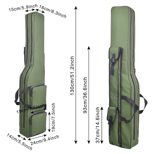 Fishing Pole Bag,3 Layers Oxford Folding Rod Carry Case,4.27FT Fishing Rod Reel Tackle Storage Bag Case Waterproof Camouflage Travel Fishing Cover Bag
