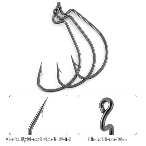 Dr.Fish EWG Hooks Bass Fishing Worm Hooks Extra Wide Gap Freshwater Fishing Carolina/Texas Rig - color: Black Nickel, size: #3/0-100Pack