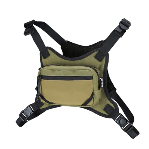 MGFLASHFORCE Chest Bag for Men and Women, Chest Rig Pack Front EDC Pouch Running Vest Phone Holder for Workout, Hiking and Outdoor Sports (Green) - color: Green