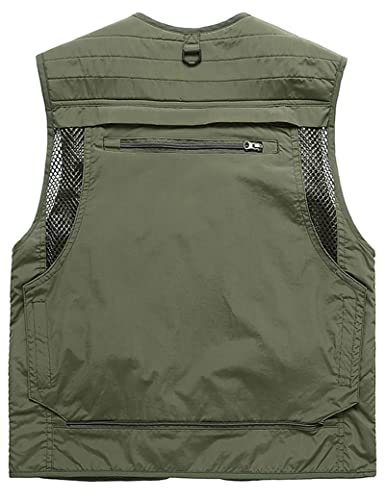 Flygo Men's Casual Lightweight Outdoor Fishing Work Safari Travel Photo Cargo Vest Jacket Multi Pockets - color: Army Green, size: Medium