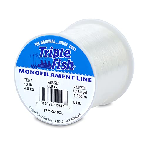 Triple Fish Monofilament Fishing Line - Strong Clear Pink Camo Color for Trolling, Bottom Fishing, Casting Main Line Catfish, Bass - color: Clear, style: 10 Lb Test / 1/4 Lb Spool