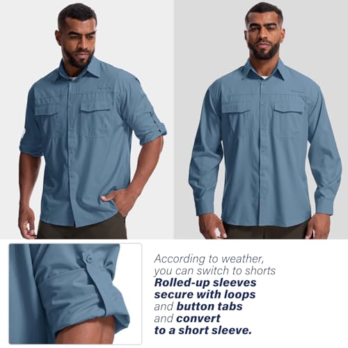 Mens Safari Sun Shirts UPF 50+ UV Sun Protection Long Sleeve Outdoor Quick Dry Fishing Hiking Gardening Shirts - color: 5051 Ocean Blue, size: Small