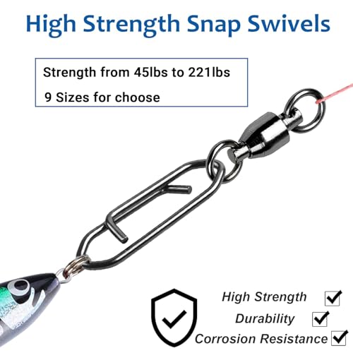 AMYSPORTS High Strength Snap Swivels Stainless Bearing Rolling Fishing Swivel Freshwater Snap Swivels Fishing Clip Steel Black Nickel - size: Size 1+S (52lb) 50 pcs