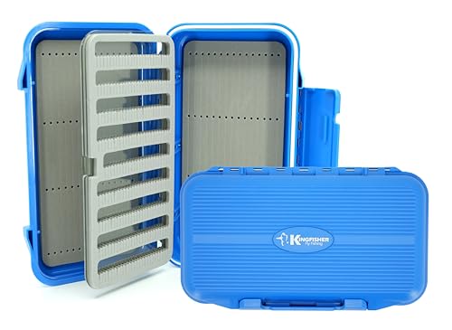 Kingfisher Waterproof Dry Fly Fishing Box with Leaf - color: Blue, size: Foam A Leaf w/ Foam D Box