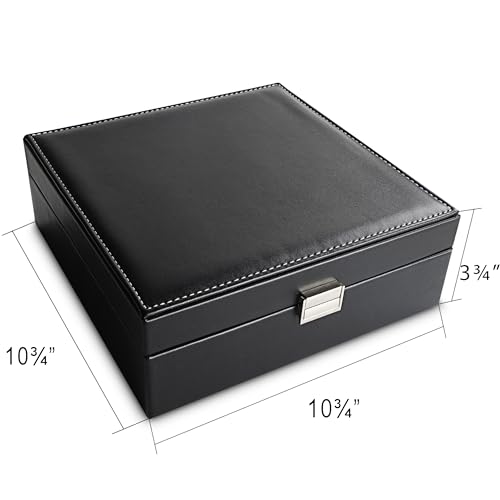 Frebeauty 50 Grid Earring Holder Organizer,2 Layer Jewelry Box for Women | faux leather,velvet lining,adjustable divider,jewelry organizer for ring necklace and bracelet,for home use and jewelry store - color: Black