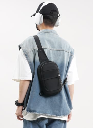 Small Crossbody Bags for Men Women Mini Sling Bag Lightweight Chest Bag for Hiking Travel Sports - color: black