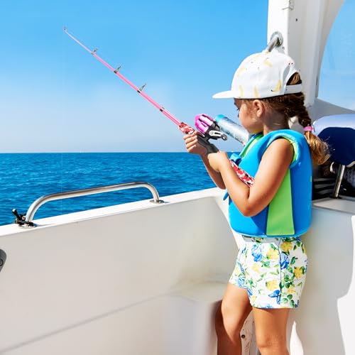 WIDDEN Kids Fishing Pole, Portable Telescopic Kids Fishing Poles for Boys and Girls, Fishing Rod and Reel Combo Kit with Tackle Box, and Fishing Net, Best Fishing Pole for Toddler Youth - color: Blue+Pink