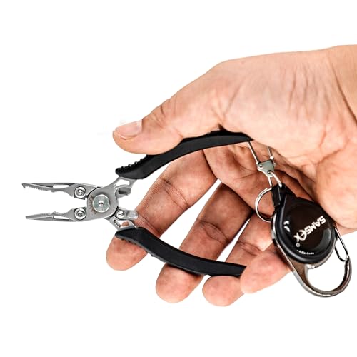 SAMSFX Mini Snap Split Ring Fishing Pliers with Retractors Combo, Scissors Braid Cutters, Lightweight Stainless Steel Fly Fishing Tools, Split Ring Pliers, Hook Remover
