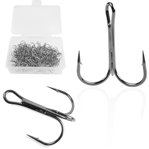 50 Pack Fishing Treble Hooks Kit High Carbon Steel Fish Hook Strong Sharp Round Bend Split Rings for Lures Baits Saltwater Freshwater Fishing Size 1/0 2 4 6 8 10 - color: Black, size: 8# - 50pcs