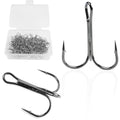 50 Pack Fishing Treble Hooks Kit High Carbon Steel Fish Hook Strong Sharp Round Bend Split Rings for Lures Baits Saltwater Freshwater Fishing Size 1/0 2 4 6 8 10 - color: Black, size: 10# - 50pcs